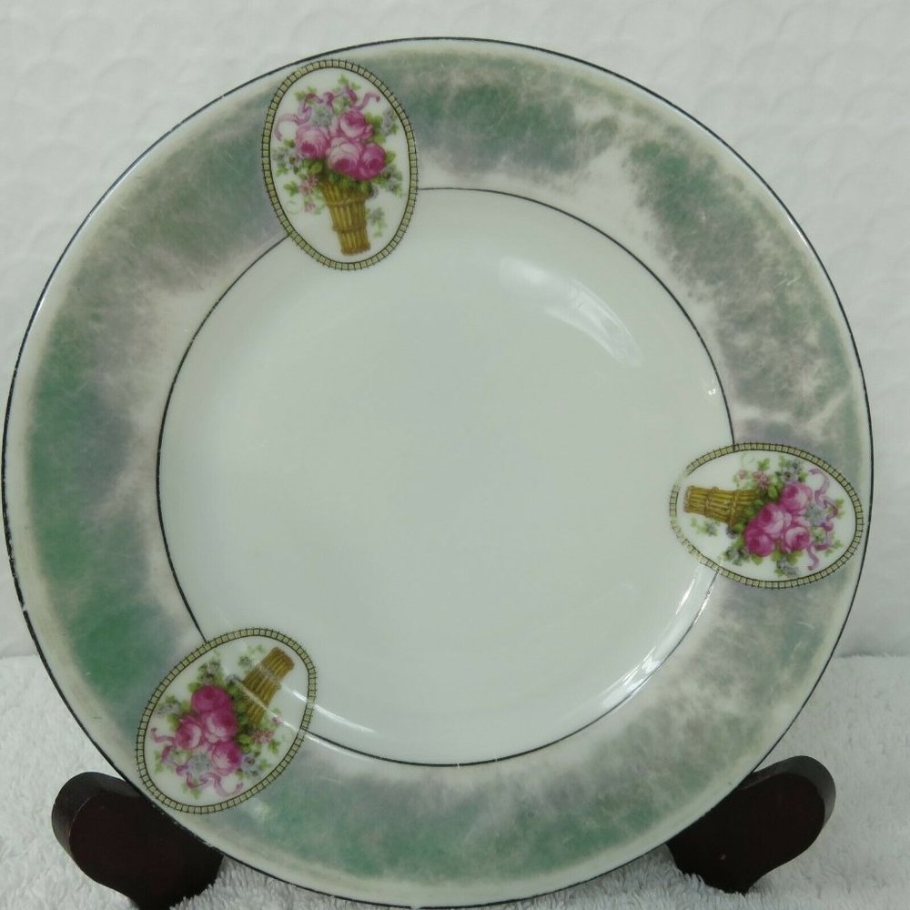 Vintage Bone China Bread Butter Plate Flower Basket 7.5" Victoria Czechoslovakia